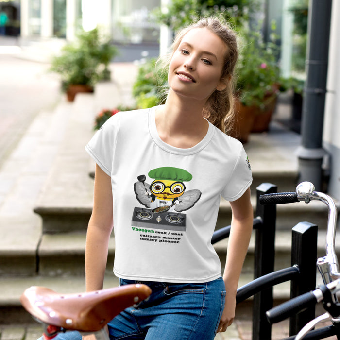 Cute VEGAN BEE CHEF All-Over Print Crop Tee