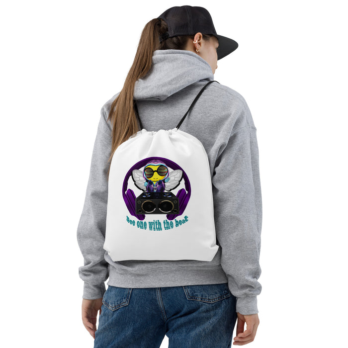 Cool & Cute PURPLE BEE 1 WITH THE BEAT Drawstring bag