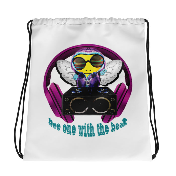 Cool Cute PINK BEE 1 WITH THE BEAT Drawstring bag