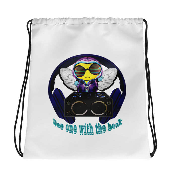 Cool & Cute BLUE BEE 1 WITH THE BEAT Drawstring bag