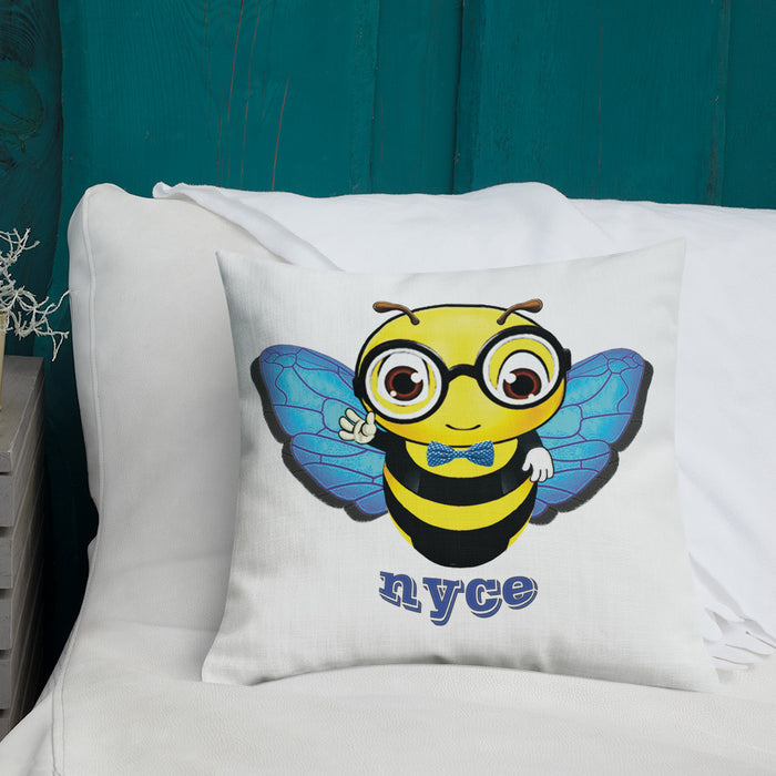 Cute blue BEE NYCE Premium Pillow