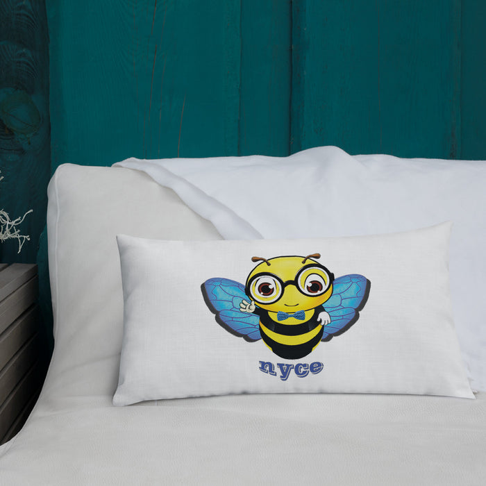 Cute blue BEE NYCE Premium Pillow