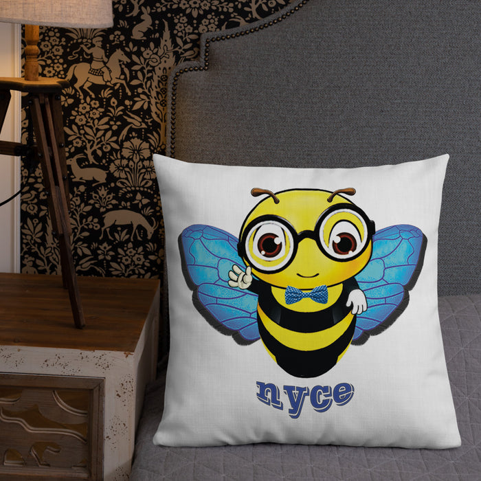 Cute blue BEE NYCE Premium Pillow