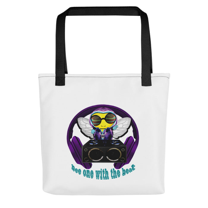 Cool & Cute PURPLE BEE 1 WITH THE BEAT Tote bag