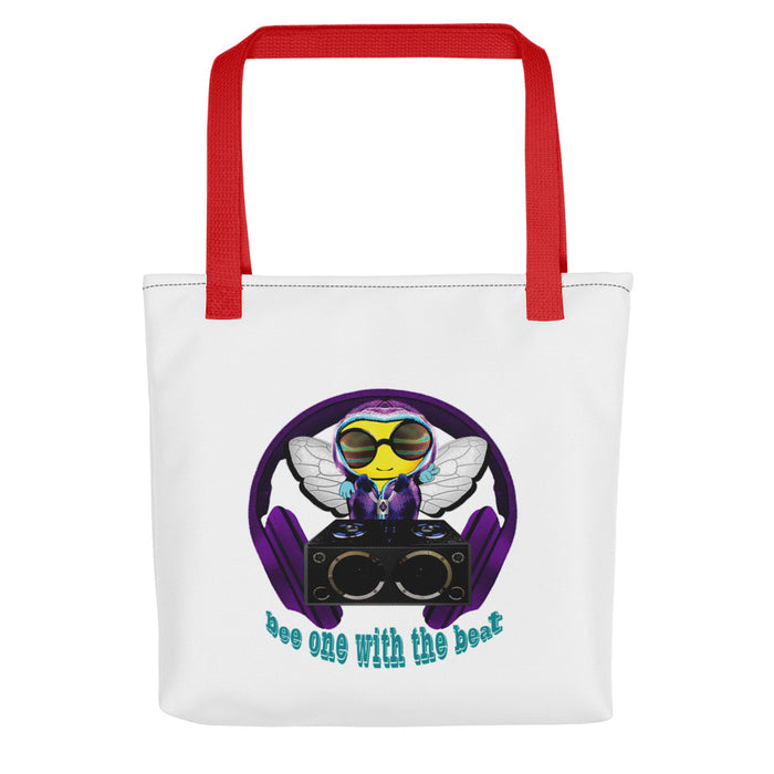 Cool & Cute PURPLE BEE 1 WITH THE BEAT Tote bag