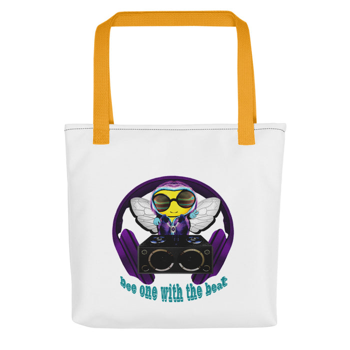 Cool & Cute PURPLE BEE 1 WITH THE BEAT Tote bag