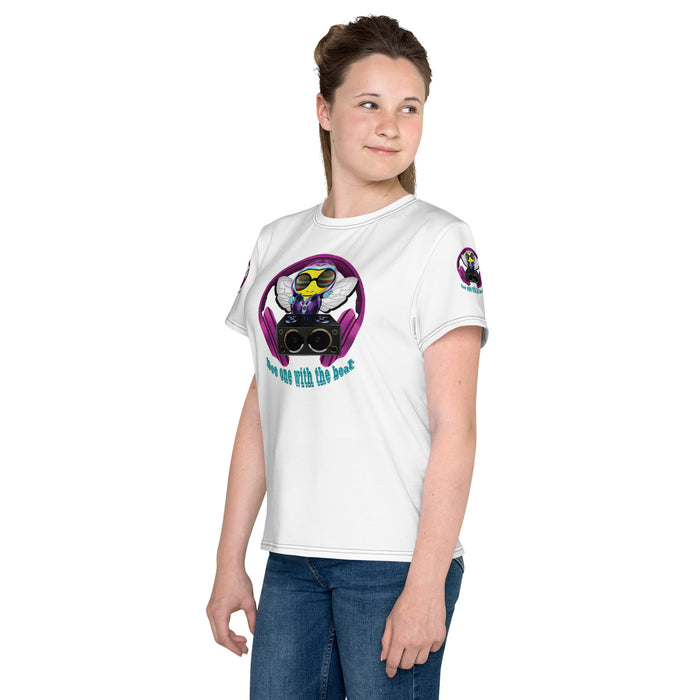 Girl Bee Collection Cool & Cute PINK BEE 1 WITH THE BEAT Youth crew neck t-shirt