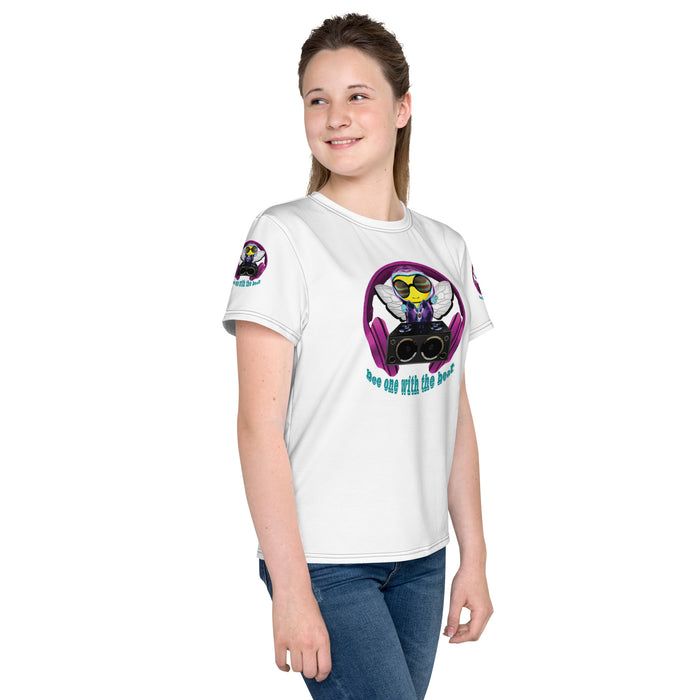 Girl Bee Collection Cool & Cute PINK BEE 1 WITH THE BEAT Youth crew neck t-shirt