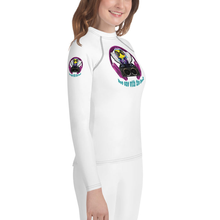 Girl Bee Collection Cool & Cute PINK BEE 1 WITH THE BEAT Youth Rash Guard