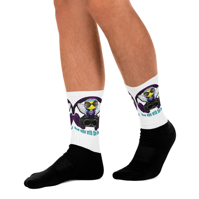 Cool & Cute PURPLE BEE 1 WITH THE BEAT  Men's Socks