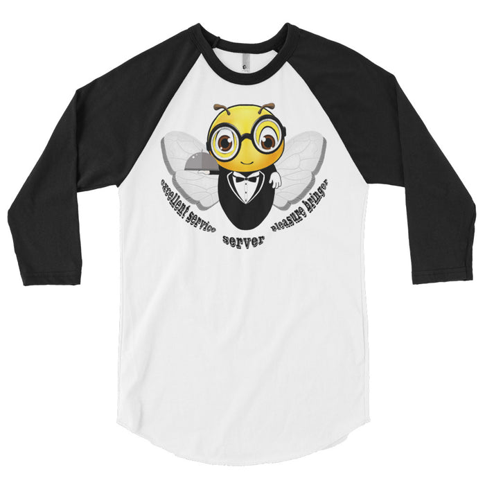 Cute WAITER / SERVER BEE 3/4 sleeve raglan shirt