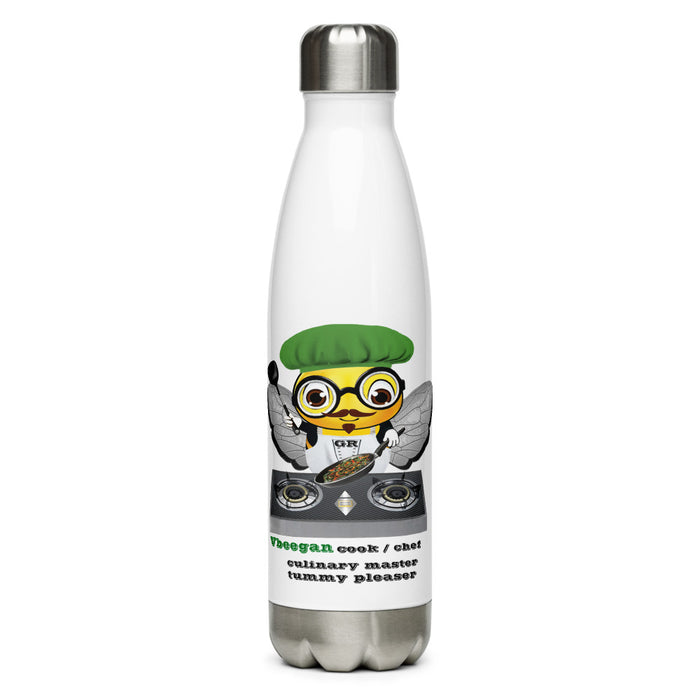 Cute VEGAN BEE CHEF Stainless Steel Water Bottle