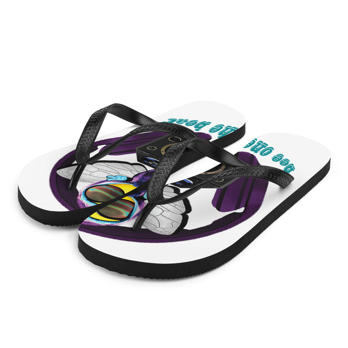 Cool & Cute PURPLE BEE 1 WITH THE BEAT Flip-Flops