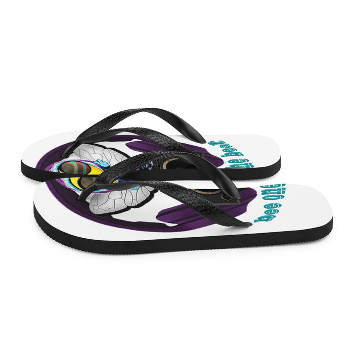 Cool & Cute PURPLE BEE 1 WITH THE BEAT Flip-Flops