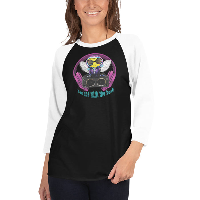 Cool & Cute PINK BEE 1 WITH THE BEAT 3/4 sleeve raglan shirt