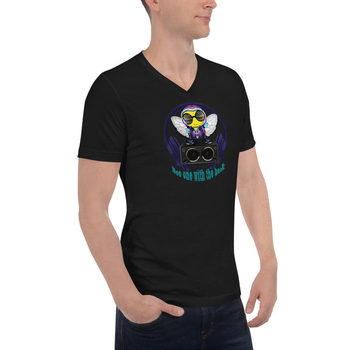 Cool & Cute BLUE BEE 1 WITH THE BEAT Unisex Short Sleeve V-Neck T-Shirt