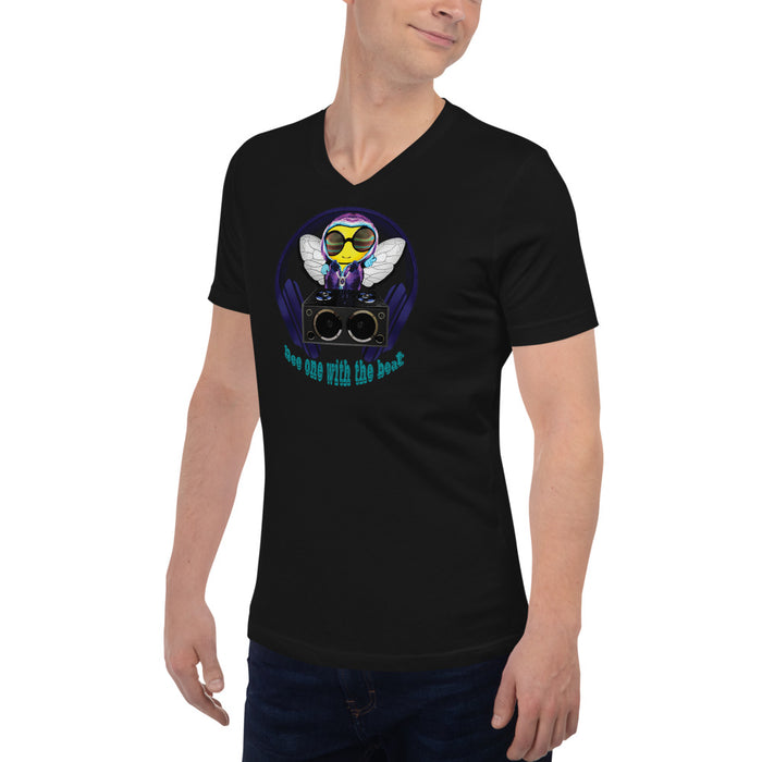 Cool & Cute BLUE BEE 1 WITH THE BEAT Unisex Short Sleeve V-Neck T-Shirt