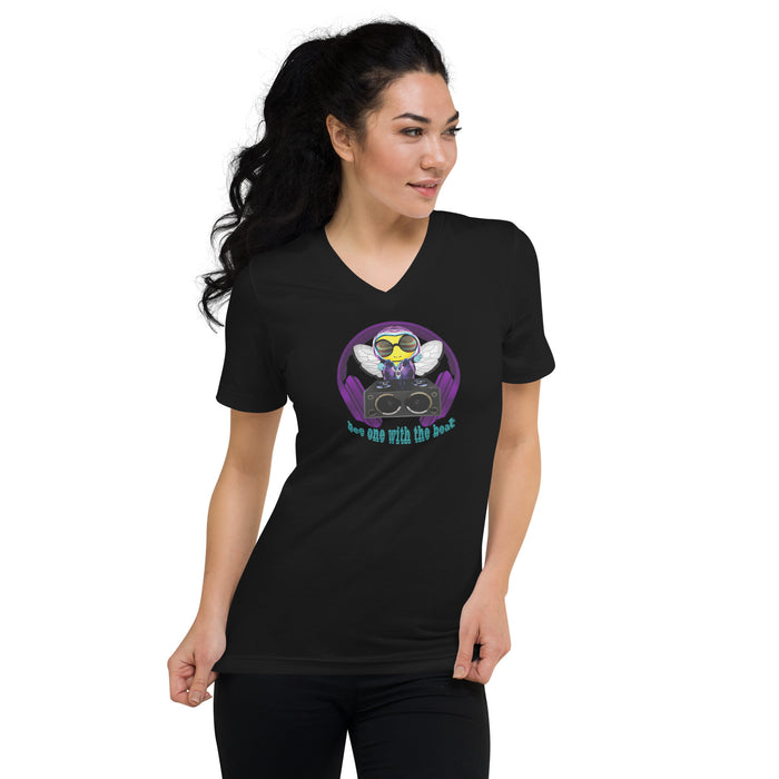 Cool & Cute BEE 1 WITH THE BEAT PURPLE Unisex Short Sleeve V-Neck T-Shirt