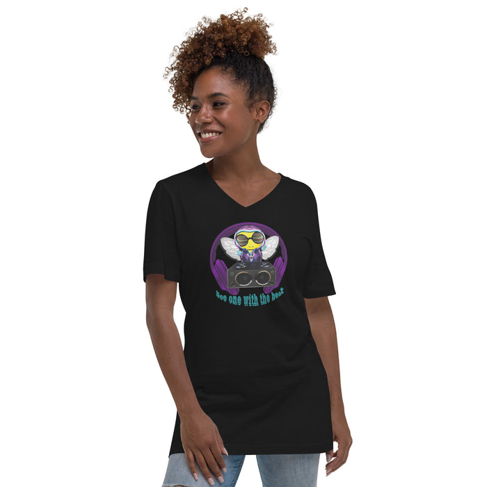 Cool & Cute BEE 1 WITH THE BEAT PURPLE Unisex Short Sleeve V-Neck T-Shirt