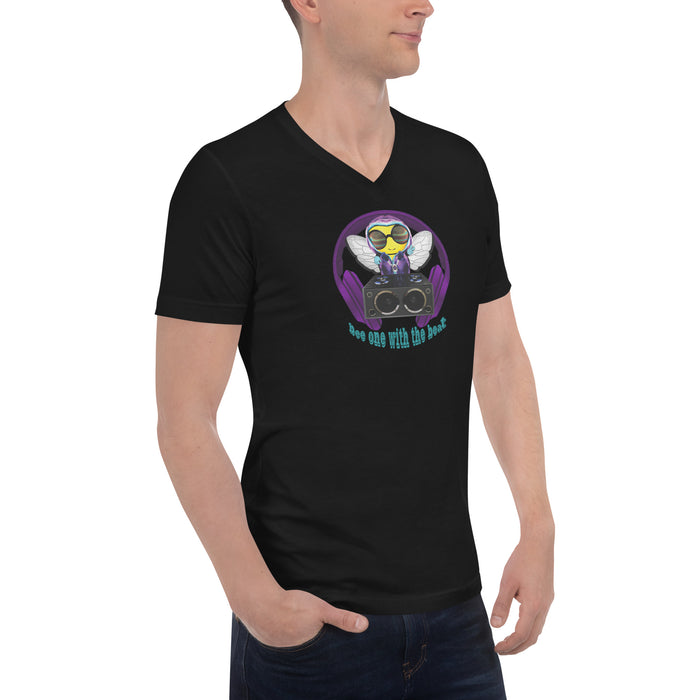 Cool & Cute BEE 1 WITH THE BEAT PURPLE Unisex Short Sleeve V-Neck T-Shirt