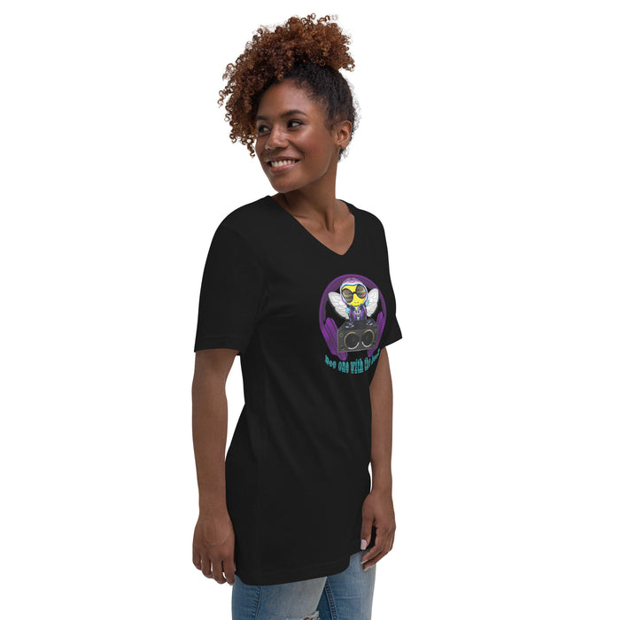 Cool & Cute BEE 1 WITH THE BEAT PURPLE Unisex Short Sleeve V-Neck T-Shirt