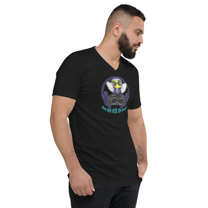 Cool & Cute BLUE BEE 1 WITH THE BEAT Unisex Short Sleeve V-Neck T-Shirt