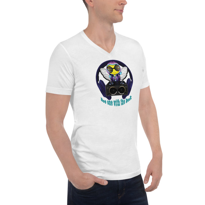 Cool & Cute BLUE BEE 1 WITH THE BEAT Unisex Short Sleeve V-Neck T-Shirt