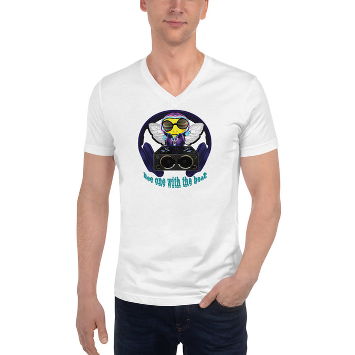 Cool & Cute BLUE BEE 1 WITH THE BEAT Unisex Short Sleeve V-Neck T-Shirt