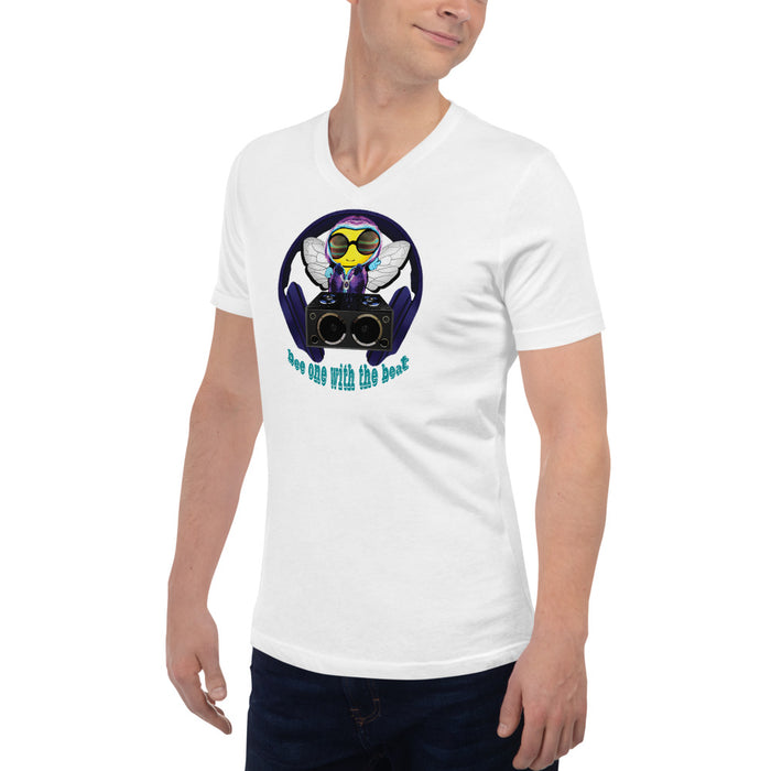 Cool & Cute BLUE BEE 1 WITH THE BEAT Unisex Short Sleeve V-Neck T-Shirt