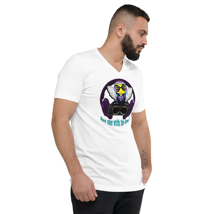 Cool & Cute BEE 1 WITH THE BEAT PURPLE Unisex Short Sleeve V-Neck T-Shirt