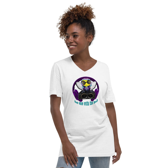 Cool & Cute BEE 1 WITH THE BEAT PURPLE Unisex Short Sleeve V-Neck T-Shirt