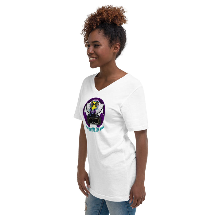 Cool & Cute BEE 1 WITH THE BEAT PURPLE Unisex Short Sleeve V-Neck T-Shirt