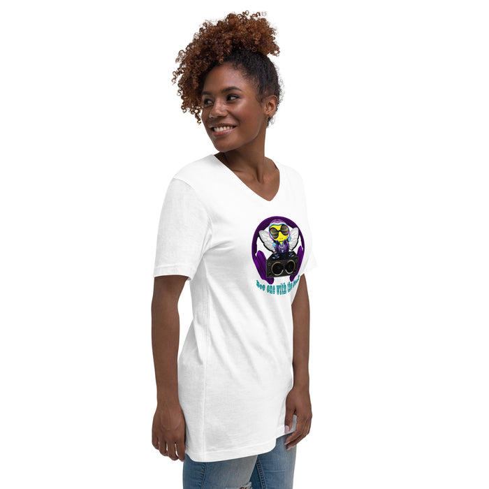 Cool & Cute BEE 1 WITH THE BEAT PURPLE Unisex Short Sleeve V-Neck T-Shirt