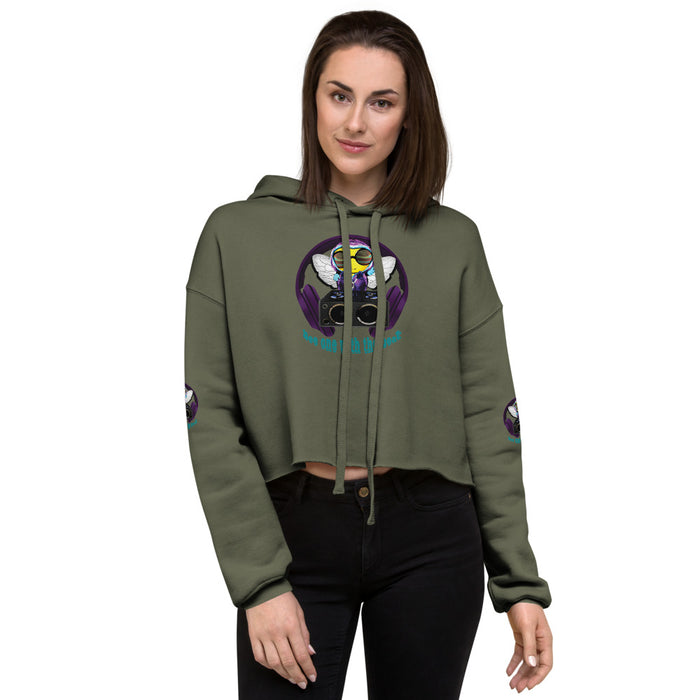 Cool & Cute PURPLE BEE 1 WITH THE BEAT Crop Hoodie